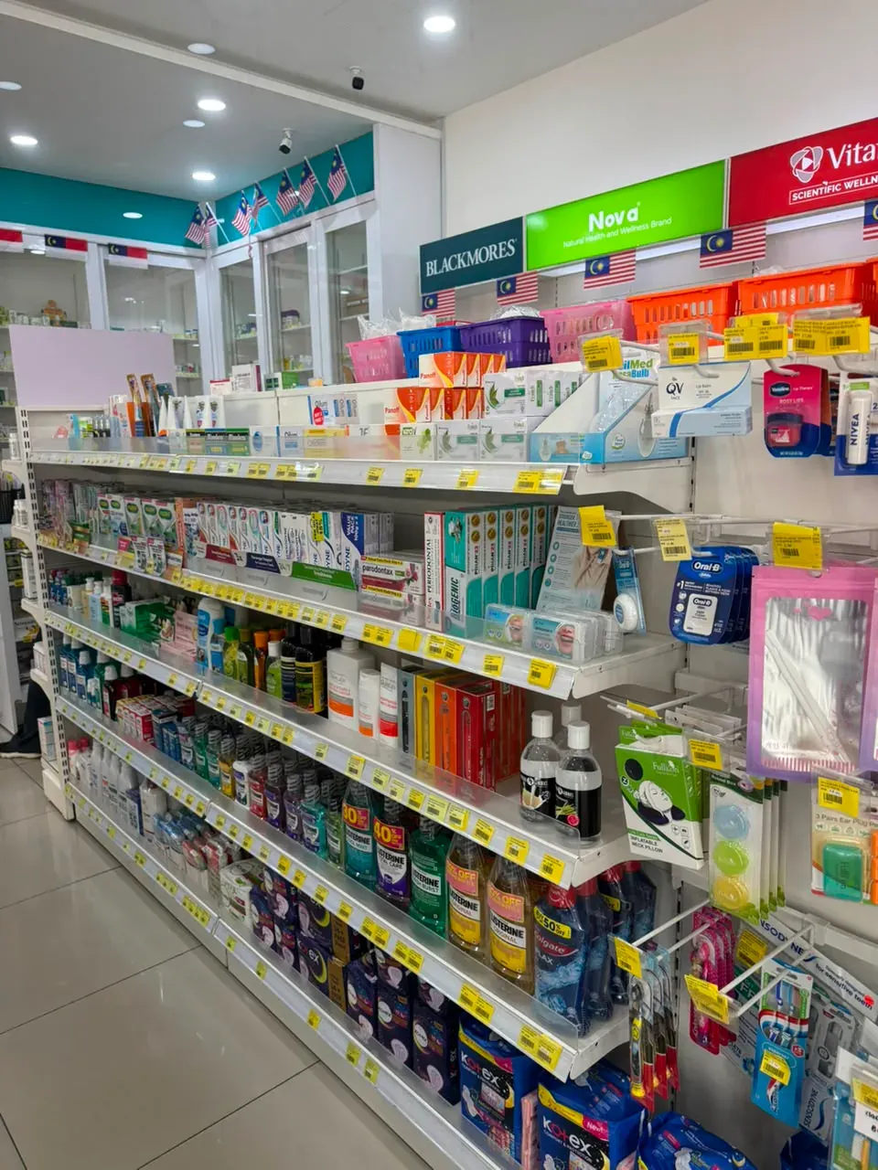 Personal care shelves at Farmasi Limbongan Bukit Baru