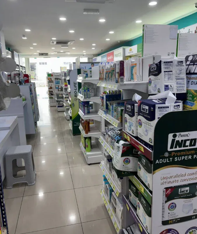 Main aisle inside Farmasi Limbongan Cheng Utama