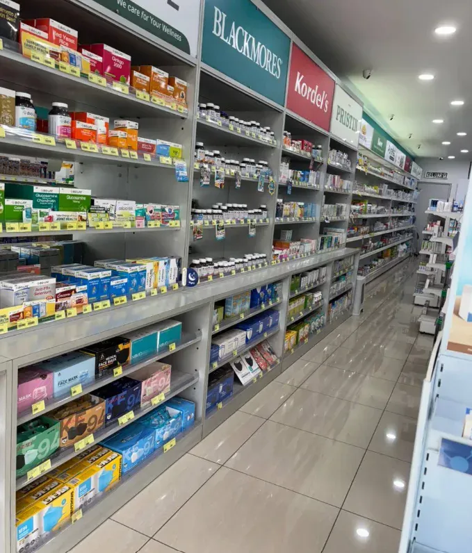 Medicine shelves inside Farmasi Limbongan Cheng Utama